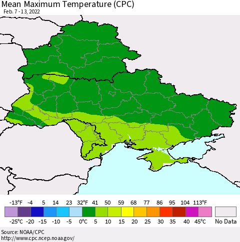 Ukraine, Moldova and Belarus Mean Maximum Temperature (CPC) Thematic Map For 2/7/2022 - 2/13/2022