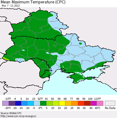 Ukraine, Moldova and Belarus Mean Maximum Temperature (CPC) Thematic Map For 3/7/2022 - 3/13/2022