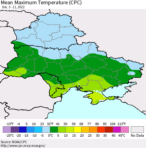 Ukraine, Moldova and Belarus Mean Maximum Temperature (CPC) Thematic Map For 12/5/2022 - 12/11/2022