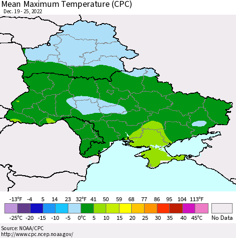 Ukraine, Moldova and Belarus Mean Maximum Temperature (CPC) Thematic Map For 12/19/2022 - 12/25/2022