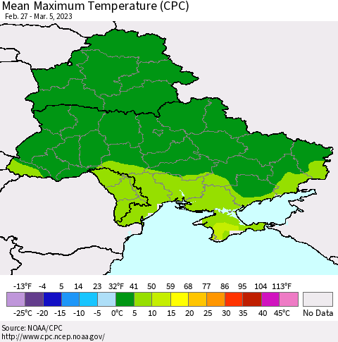Ukraine, Moldova and Belarus Mean Maximum Temperature (CPC) Thematic Map For 2/27/2023 - 3/5/2023
