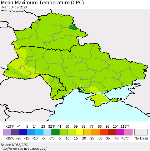 Ukraine, Moldova and Belarus Mean Maximum Temperature (CPC) Thematic Map For 3/13/2023 - 3/19/2023