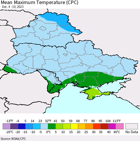 Ukraine, Moldova and Belarus Mean Maximum Temperature (CPC) Thematic Map For 12/4/2023 - 12/10/2023