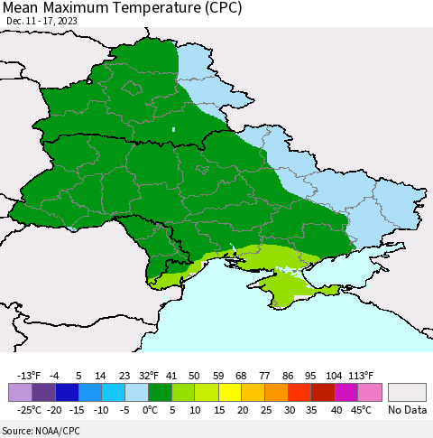 Ukraine, Moldova and Belarus Mean Maximum Temperature (CPC) Thematic Map For 12/11/2023 - 12/17/2023