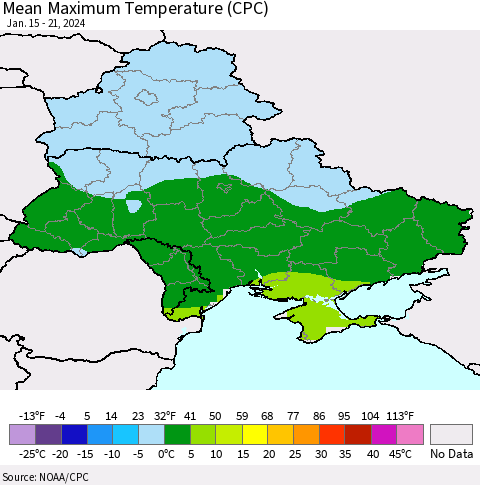 Ukraine, Moldova and Belarus Mean Maximum Temperature (CPC) Thematic Map For 1/15/2024 - 1/21/2024