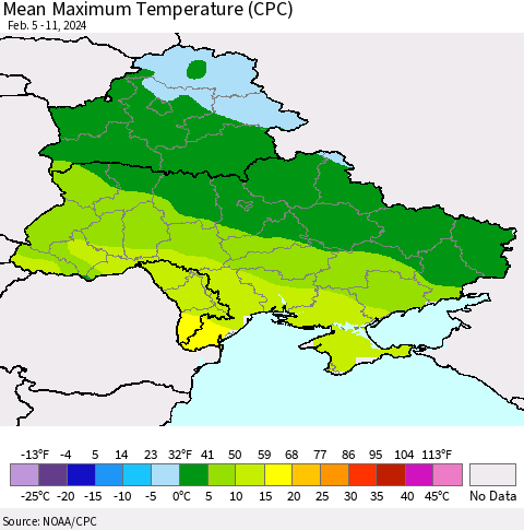 Ukraine, Moldova and Belarus Mean Maximum Temperature (CPC) Thematic Map For 2/5/2024 - 2/11/2024