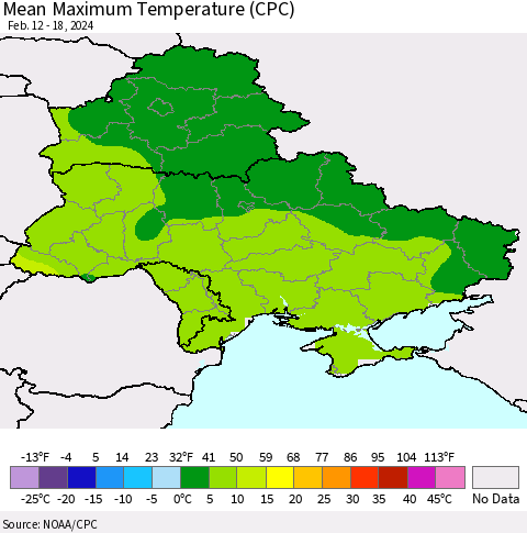 Ukraine, Moldova and Belarus Mean Maximum Temperature (CPC) Thematic Map For 2/12/2024 - 2/18/2024