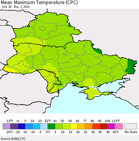 Ukraine, Moldova and Belarus Mean Maximum Temperature (CPC) Thematic Map For 2/26/2024 - 3/3/2024