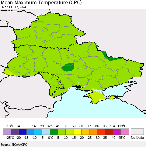 Ukraine, Moldova and Belarus Mean Maximum Temperature (CPC) Thematic Map For 3/11/2024 - 3/17/2024