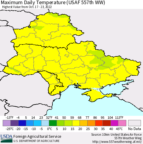 Ukraine, Moldova and Belarus Maximum Daily Temperature (USAF 557th WW) Thematic Map For 10/17/2022 - 10/23/2022