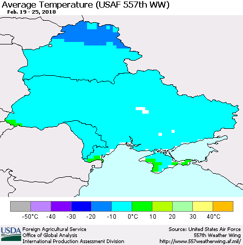 Ukraine, Moldova and Belarus Average Temperature (USAF 557th WW) Thematic Map For 2/19/2018 - 2/25/2018