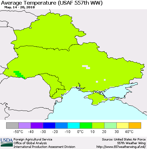 Ukraine, Moldova and Belarus Average Temperature (USAF 557th WW) Thematic Map For 5/14/2018 - 5/20/2018
