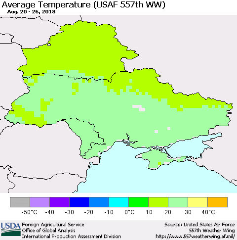 Ukraine, Moldova and Belarus Average Temperature (USAF 557th WW) Thematic Map For 8/20/2018 - 8/26/2018