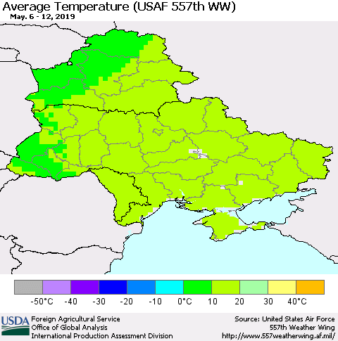 Ukraine, Moldova and Belarus Average Temperature (USAF 557th WW) Thematic Map For 5/6/2019 - 5/12/2019