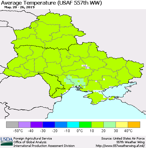 Ukraine, Moldova and Belarus Average Temperature (USAF 557th WW) Thematic Map For 5/20/2019 - 5/26/2019