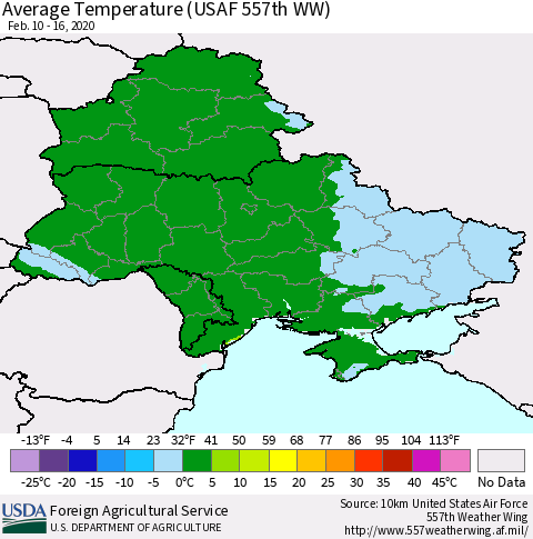 Ukraine, Moldova and Belarus Average Temperature (USAF 557th WW) Thematic Map For 2/10/2020 - 2/16/2020