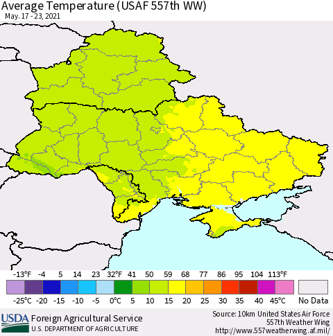 Ukraine, Moldova and Belarus Average Temperature (USAF 557th WW) Thematic Map For 5/17/2021 - 5/23/2021
