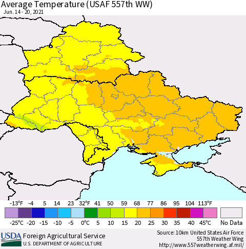 Ukraine, Moldova and Belarus Average Temperature (USAF 557th WW) Thematic Map For 6/14/2021 - 6/20/2021