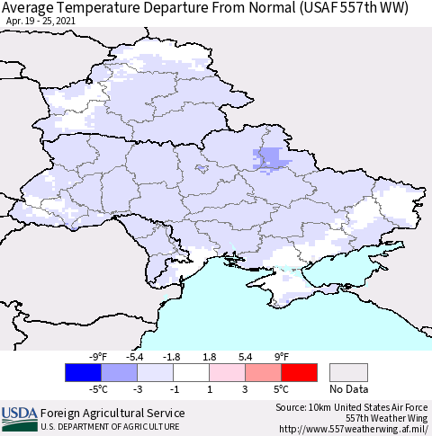 Ukraine, Moldova and Belarus Average Temperature Departure from Normal (USAF 557th WW) Thematic Map For 4/19/2021 - 4/25/2021