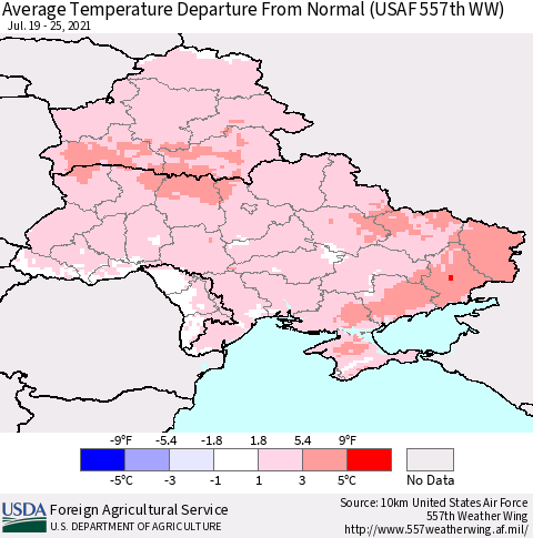 Ukraine, Moldova and Belarus Average Temperature Departure from Normal (USAF 557th WW) Thematic Map For 7/19/2021 - 7/25/2021
