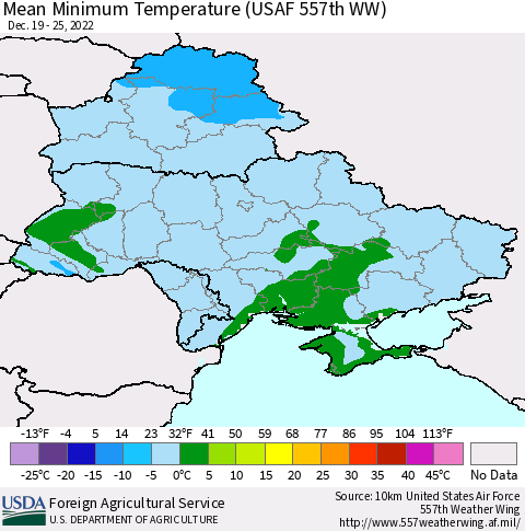Ukraine, Moldova and Belarus Mean Minimum Temperature (USAF 557th WW) Thematic Map For 12/19/2022 - 12/25/2022