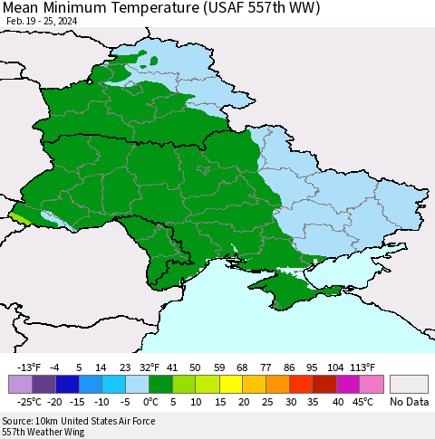 Ukraine, Moldova and Belarus Mean Minimum Temperature (USAF 557th WW) Thematic Map For 2/19/2024 - 2/25/2024