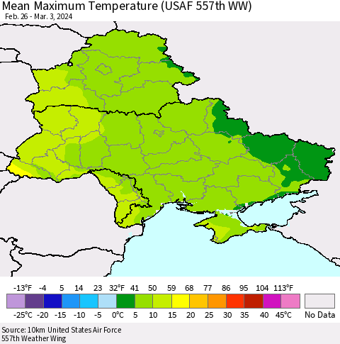 Ukraine, Moldova and Belarus Mean Maximum Temperature (USAF 557th WW) Thematic Map For 2/26/2024 - 3/3/2024