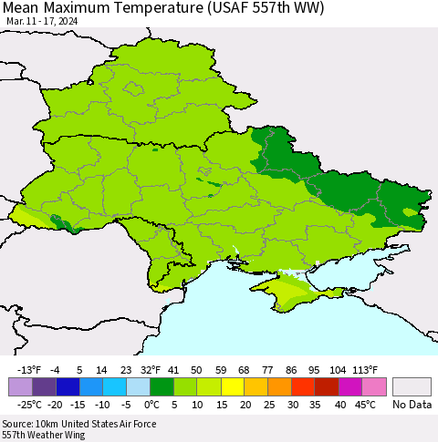 Ukraine, Moldova and Belarus Mean Maximum Temperature (USAF 557th WW) Thematic Map For 3/11/2024 - 3/17/2024