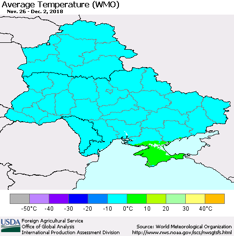 Ukraine, Moldova and Belarus Average Temperature (WMO) Thematic Map For 11/26/2018 - 12/2/2018