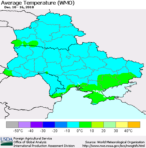 Ukraine, Moldova and Belarus Average Temperature (WMO) Thematic Map For 12/10/2018 - 12/16/2018
