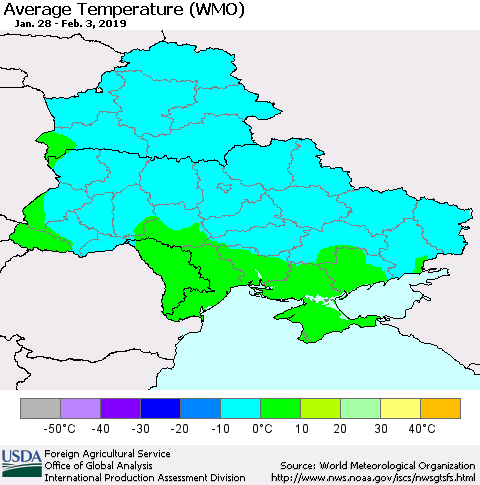 Ukraine, Moldova and Belarus Average Temperature (WMO) Thematic Map For 1/28/2019 - 2/3/2019