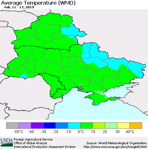 Ukraine, Moldova and Belarus Average Temperature (WMO) Thematic Map For 2/11/2019 - 2/17/2019