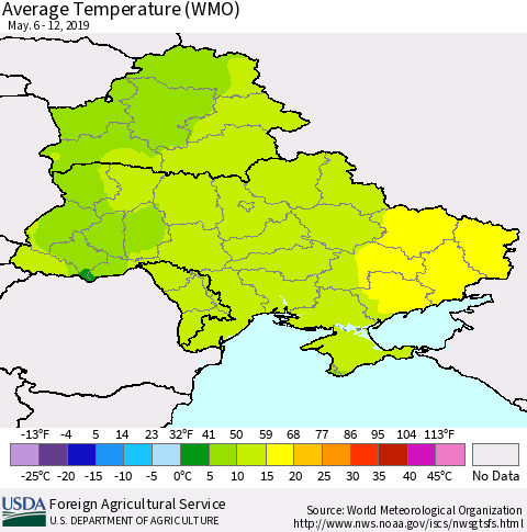 Ukraine, Moldova and Belarus Average Temperature (WMO) Thematic Map For 5/6/2019 - 5/12/2019