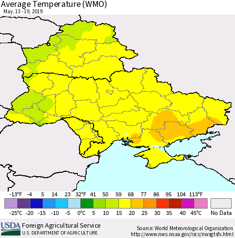 Ukraine, Moldova and Belarus Average Temperature (WMO) Thematic Map For 5/13/2019 - 5/19/2019