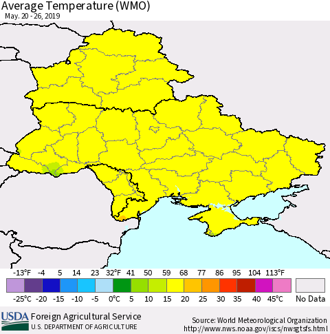 Ukraine, Moldova and Belarus Average Temperature (WMO) Thematic Map For 5/20/2019 - 5/26/2019