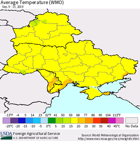 Ukraine, Moldova and Belarus Average Temperature (WMO) Thematic Map For 9/9/2019 - 9/15/2019