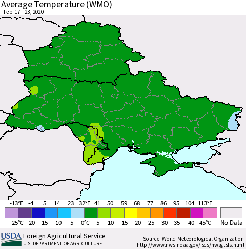 Ukraine, Moldova and Belarus Average Temperature (WMO) Thematic Map For 2/17/2020 - 2/23/2020