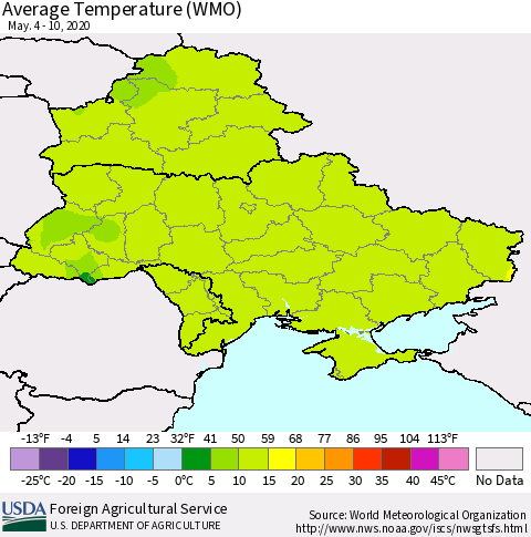 Ukraine, Moldova and Belarus Average Temperature (WMO) Thematic Map For 5/4/2020 - 5/10/2020
