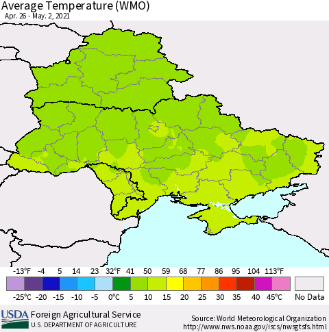 Ukraine, Moldova and Belarus Average Temperature (WMO) Thematic Map For 4/26/2021 - 5/2/2021