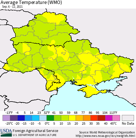 Ukraine, Moldova and Belarus Average Temperature (WMO) Thematic Map For 9/6/2021 - 9/12/2021