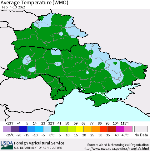 Ukraine, Moldova and Belarus Average Temperature (WMO) Thematic Map For 2/7/2022 - 2/13/2022