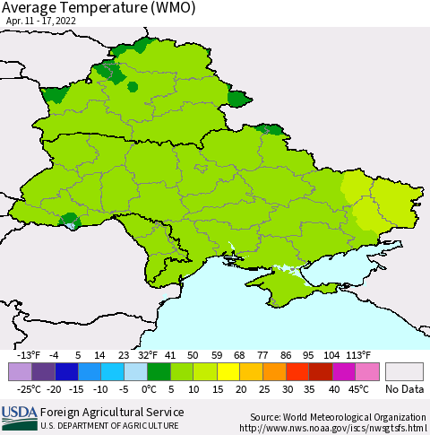 Ukraine, Moldova and Belarus Average Temperature (WMO) Thematic Map For 4/11/2022 - 4/17/2022