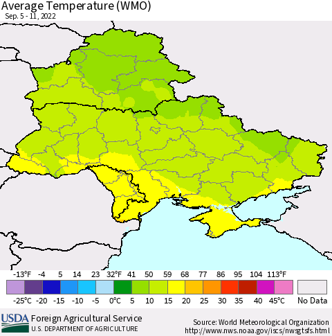 Ukraine, Moldova and Belarus Average Temperature (WMO) Thematic Map For 9/5/2022 - 9/11/2022