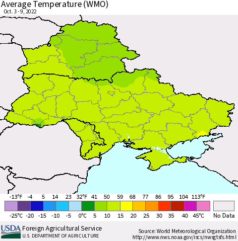 Ukraine, Moldova and Belarus Average Temperature (WMO) Thematic Map For 10/3/2022 - 10/9/2022