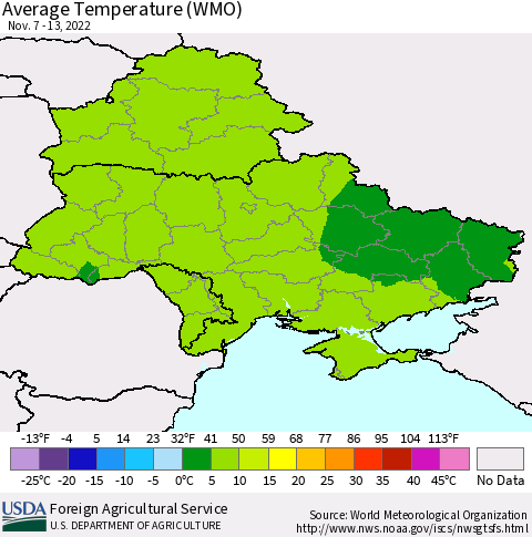 Ukraine, Moldova and Belarus Average Temperature (WMO) Thematic Map For 11/7/2022 - 11/13/2022