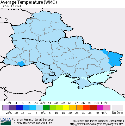 Ukraine, Moldova and Belarus Average Temperature (WMO) Thematic Map For 2/6/2023 - 2/12/2023