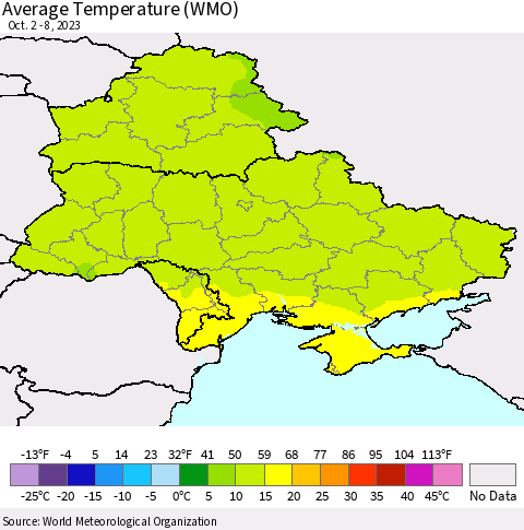 Ukraine, Moldova and Belarus Average Temperature (WMO) Thematic Map For 10/2/2023 - 10/8/2023