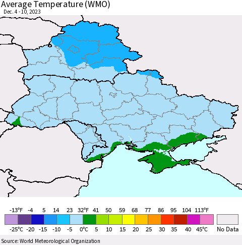 Ukraine, Moldova and Belarus Average Temperature (WMO) Thematic Map For 12/4/2023 - 12/10/2023