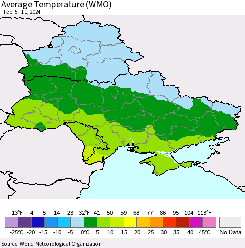 Ukraine, Moldova and Belarus Average Temperature (WMO) Thematic Map For 2/5/2024 - 2/11/2024