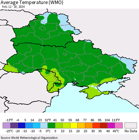 Ukraine, Moldova and Belarus Average Temperature (WMO) Thematic Map For 2/12/2024 - 2/18/2024